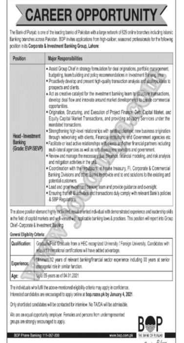 Bank of Punjab jobs