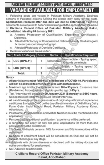 Pakistan Military Academy jobs