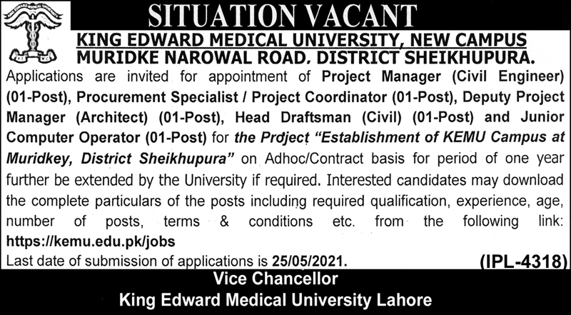 Latest govt jobs King Edward Medical University