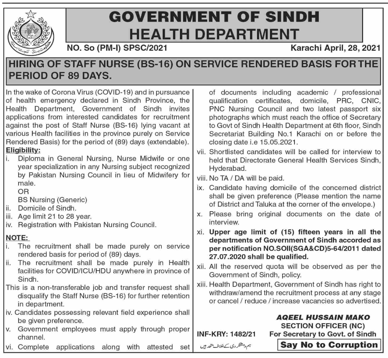 Pakistan Government Jobs Health Department of Sindh