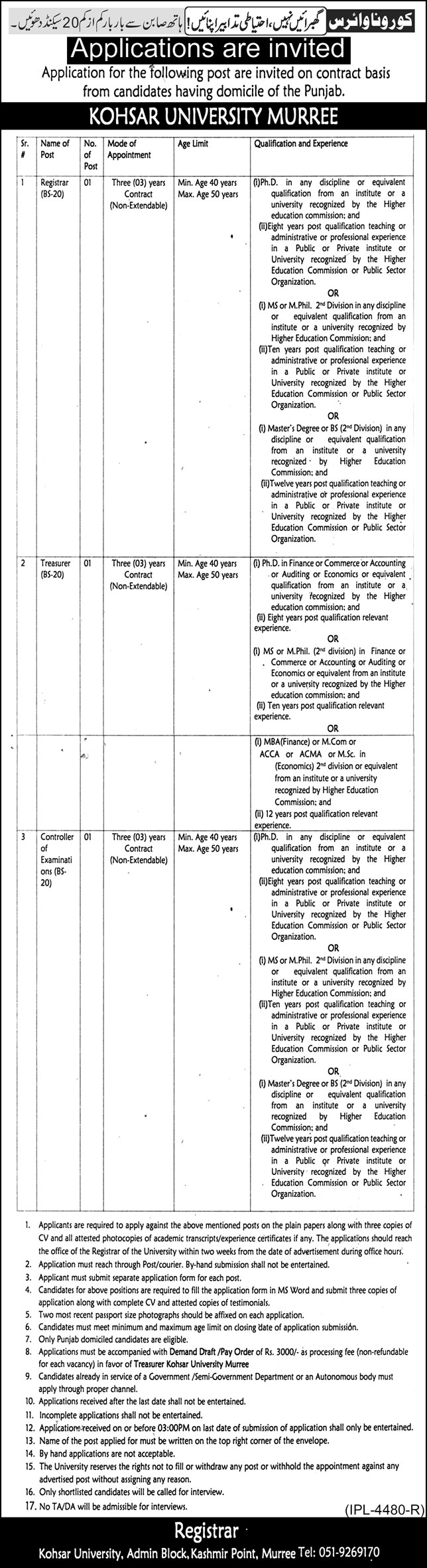 Latest govt jobs Kohsar University Murree KUM