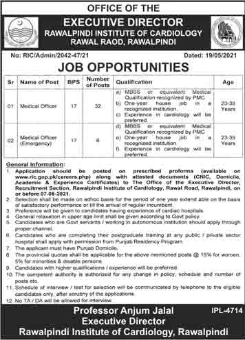 Latest govt jobs Rawalpindi Institute of Cardiology