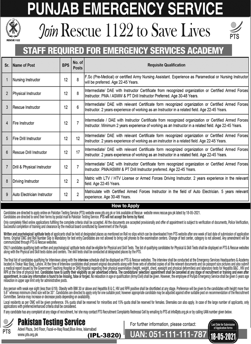 Pakistan Government Jobs Rescue 1122