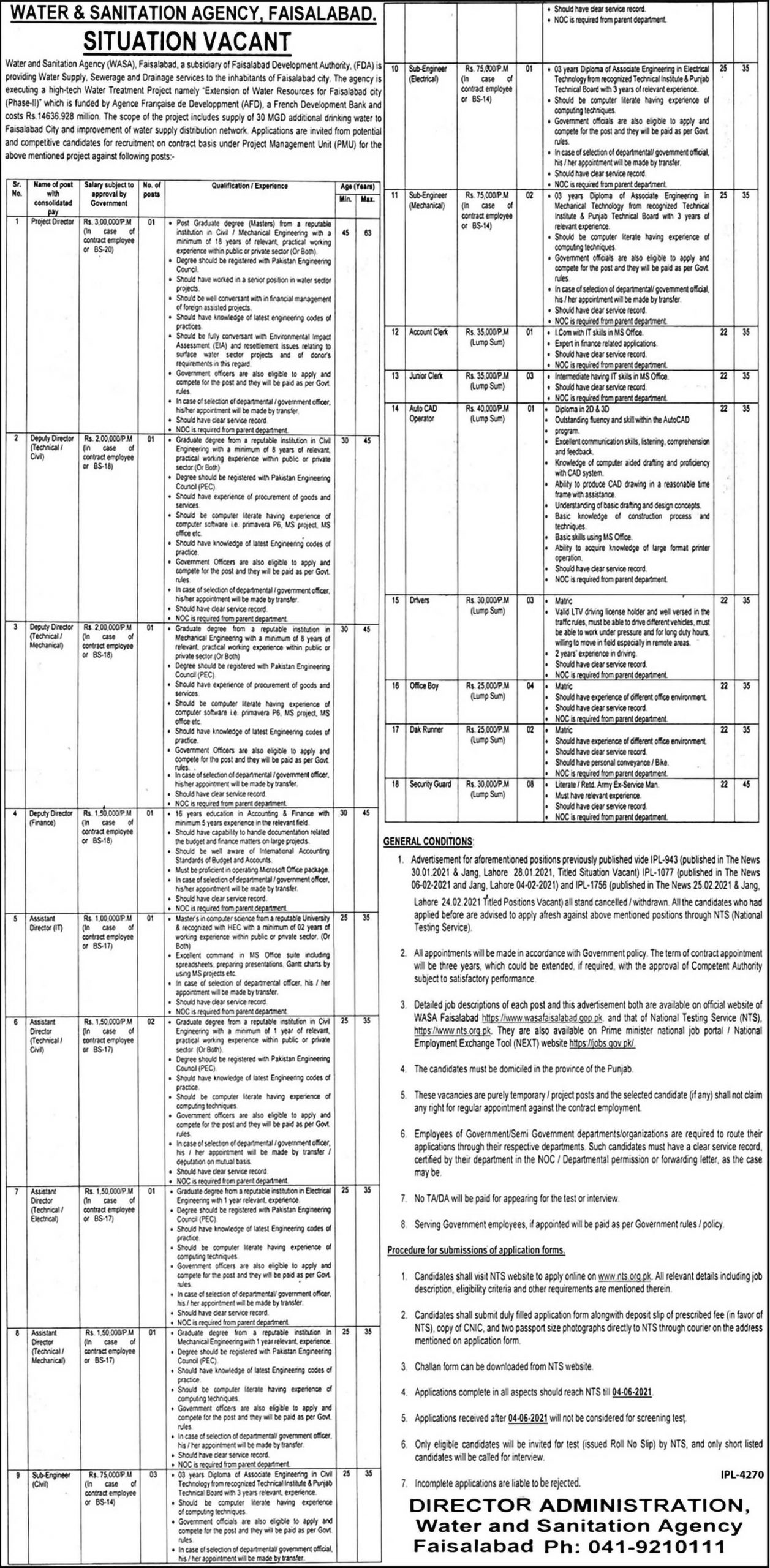 Latest government jobs Water and Sanitation Agency WASA