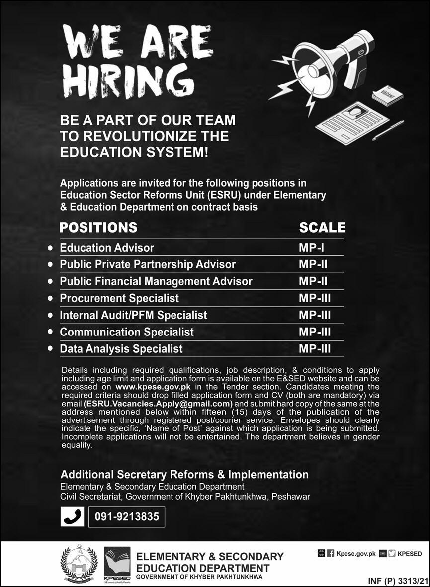Latest govt jobs Elementary and Secondary Education Department