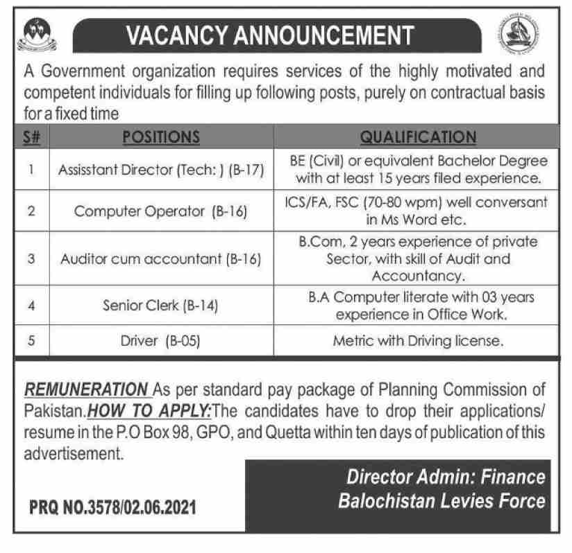 Latest govt jobs Finance Department Govt of Balochistan