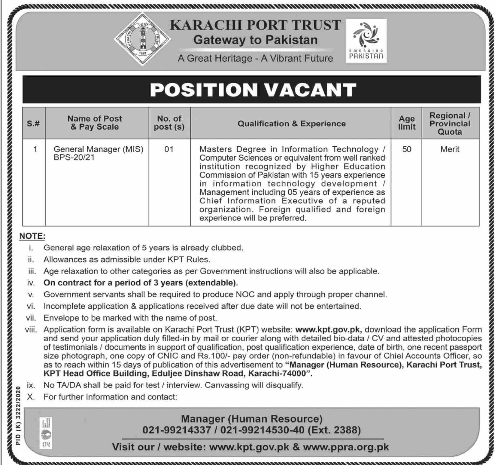 Latest govt jobs Karachi Port Trust