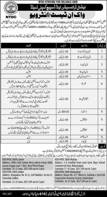 Latest govt jobs National Transmission & Despatch Company Limited