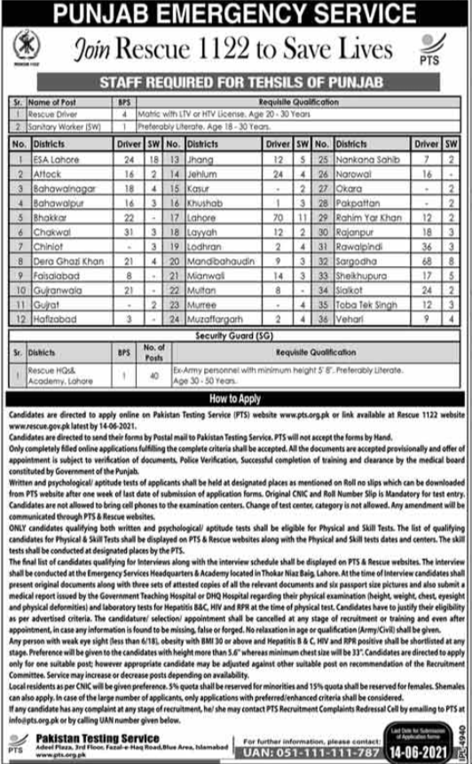 Latest govt jobs Rescue 1122