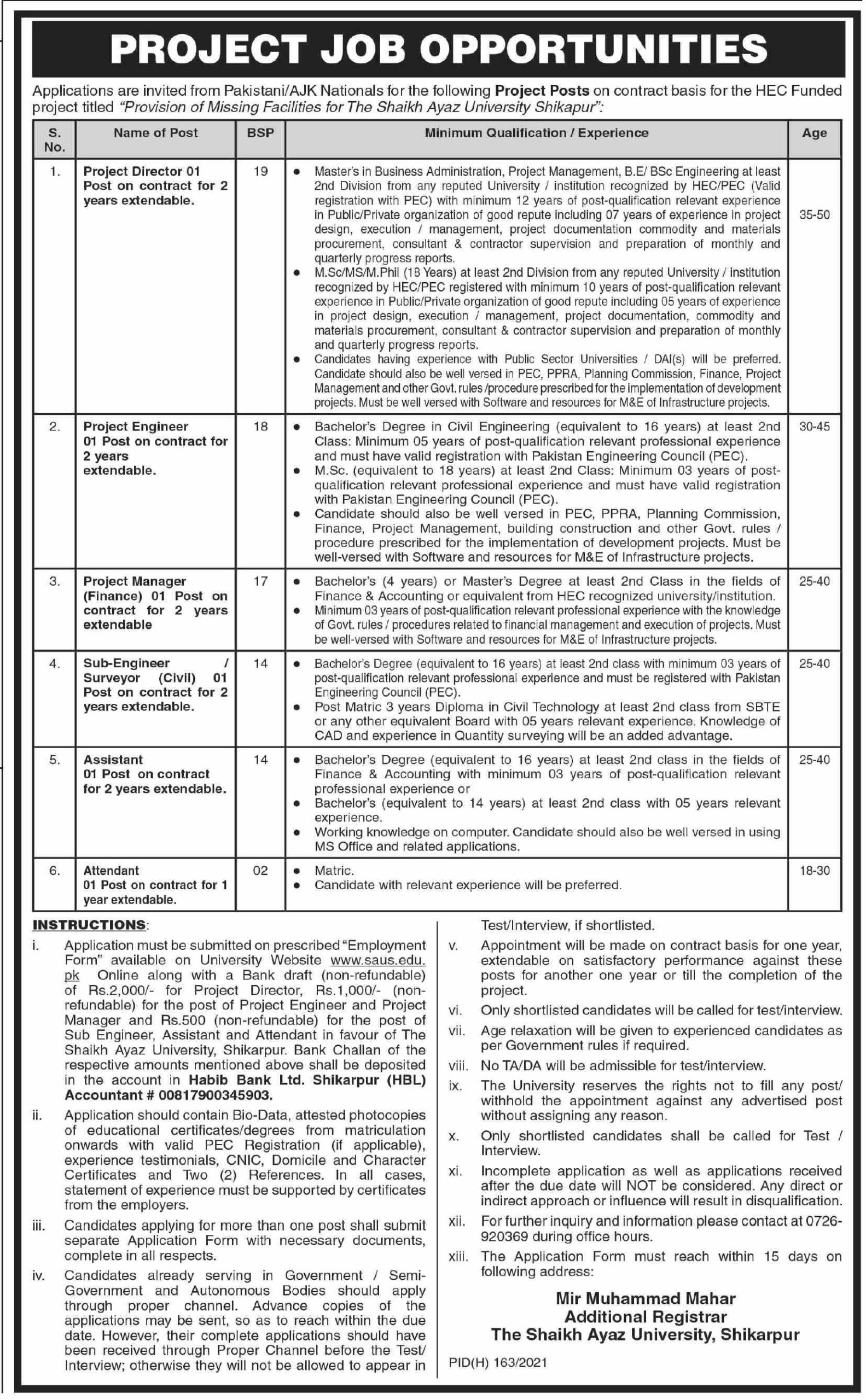Latest govt jobs Shaikh Ayaz University Shikarpur