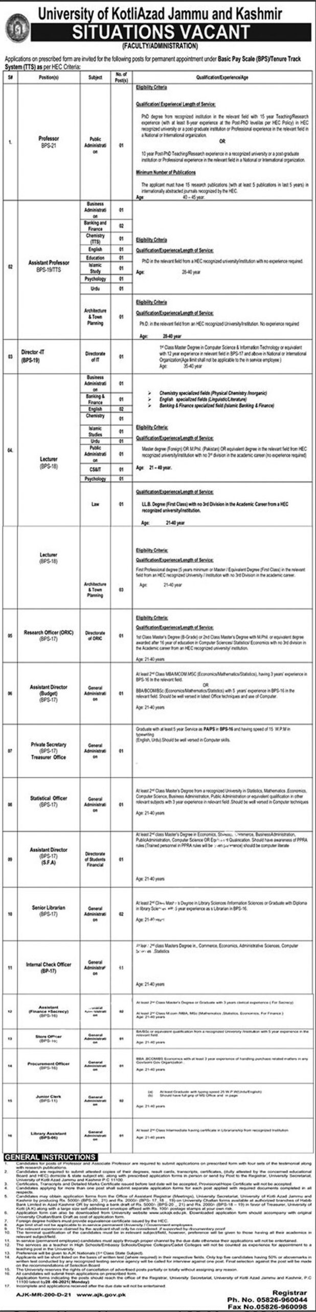 Latest govt jobs University of Kotli