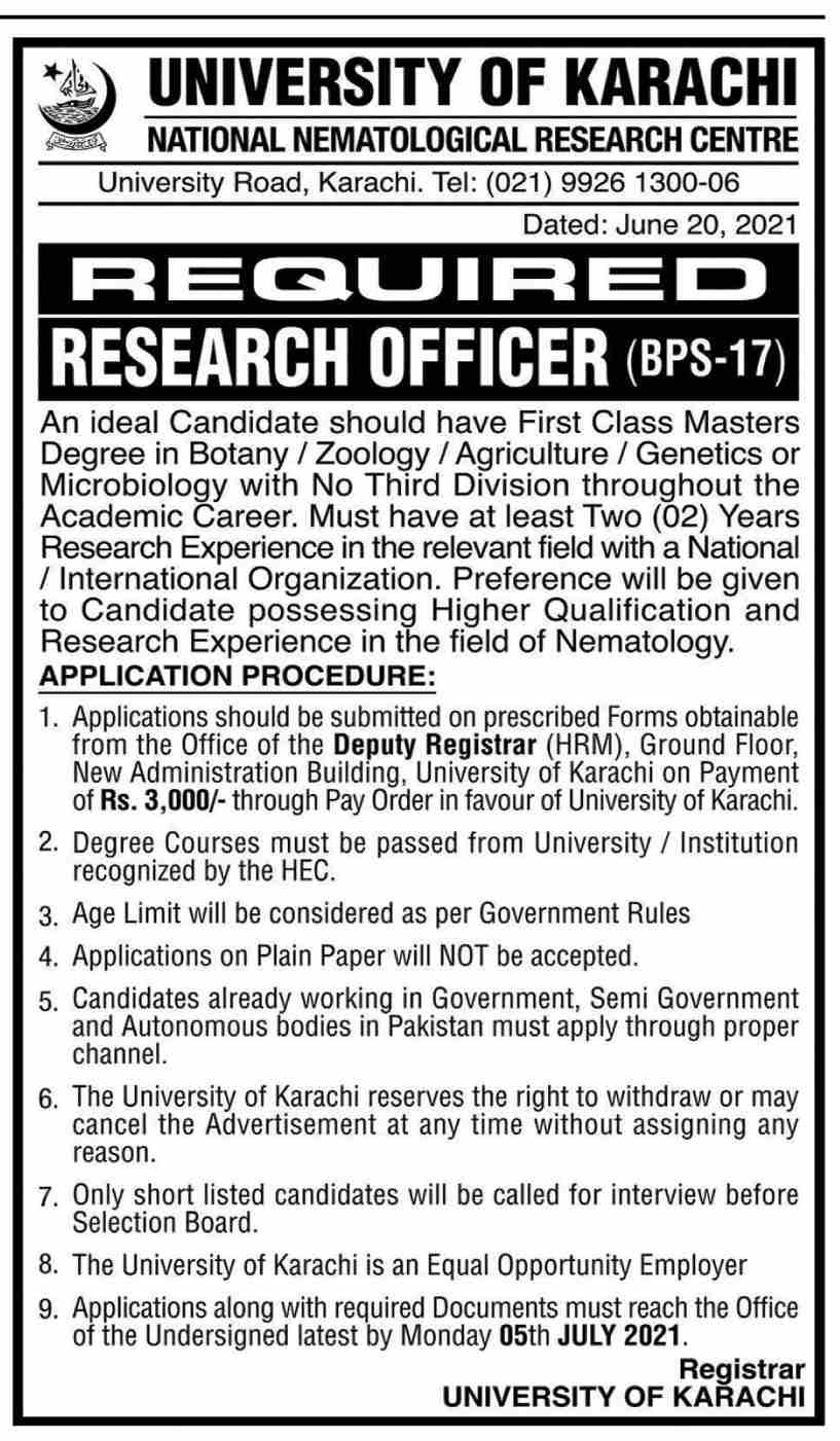 Latest govt jobs University of Karachi