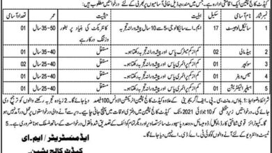 Latest govt jobs Cadet College