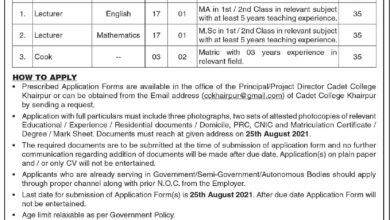 Latest govt jobs Cadet College