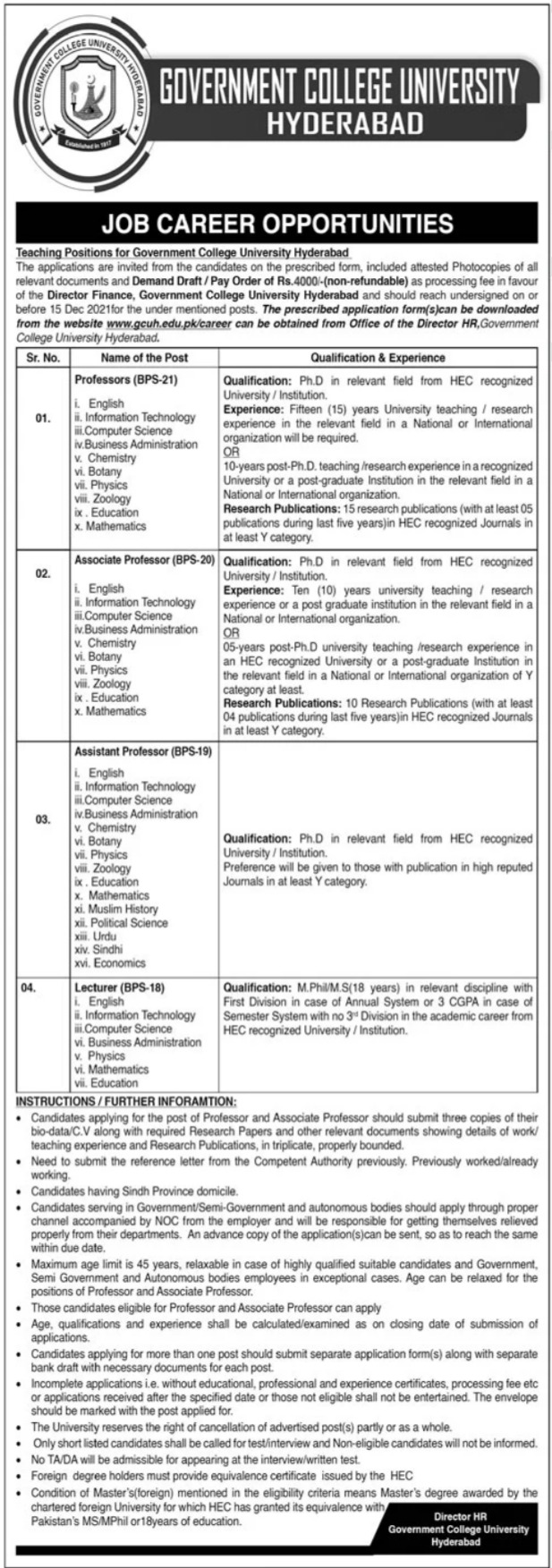 Latest jobs Government College University