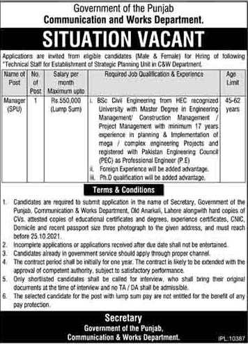 Communication and works department punjab jobs