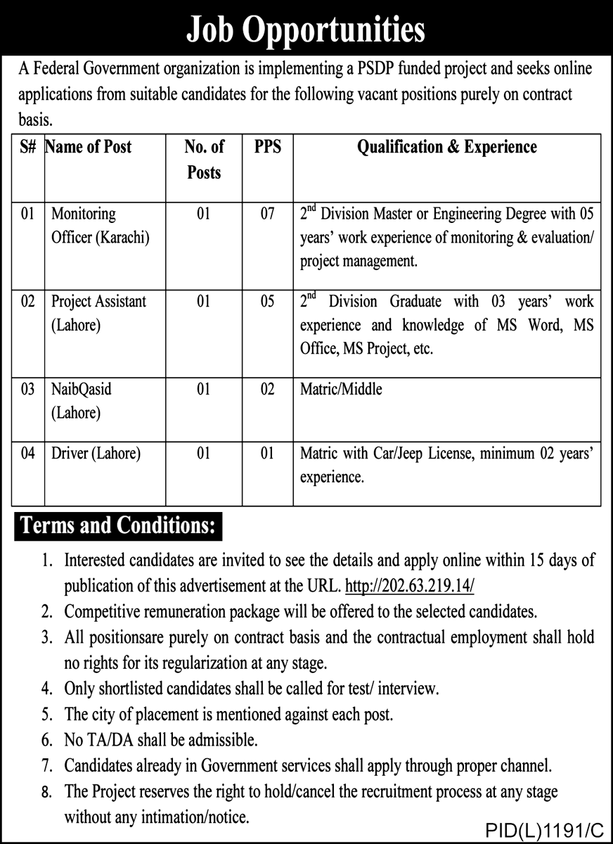 Latest jobs 2021 Federal Govt