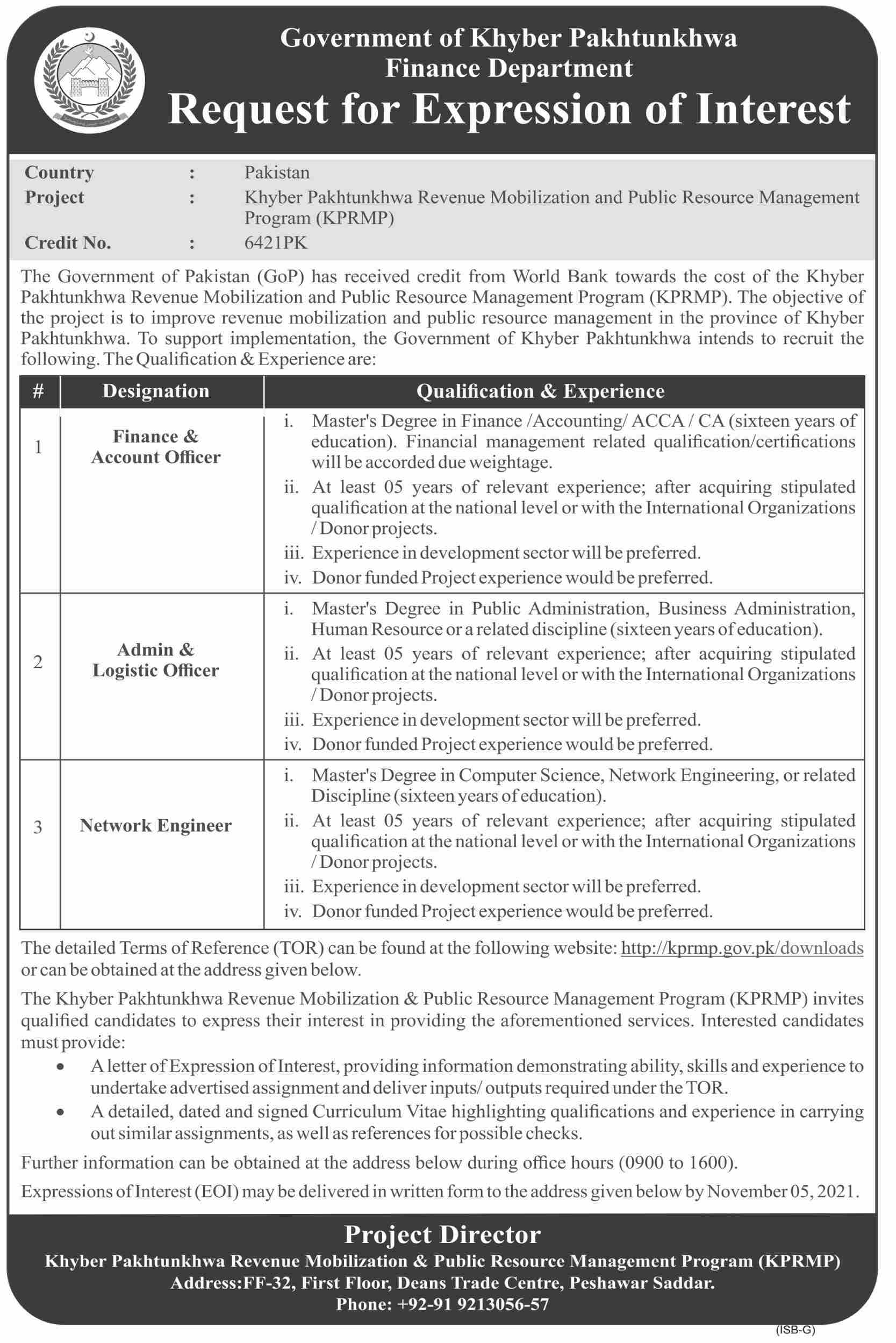 Latest govt job today Finance Department