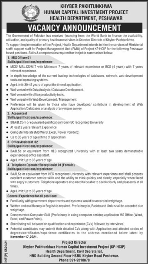 Health Department Govt of Khyber Pakhtunkhwa jobs 2021