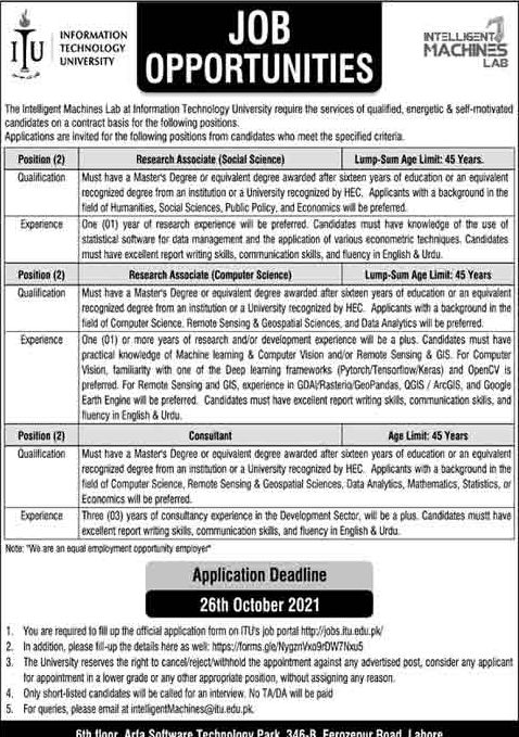 Latest govt jobs Information Technology University