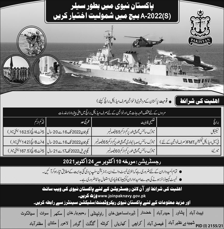 Pakistan Navy Jobs 2021 Matric base