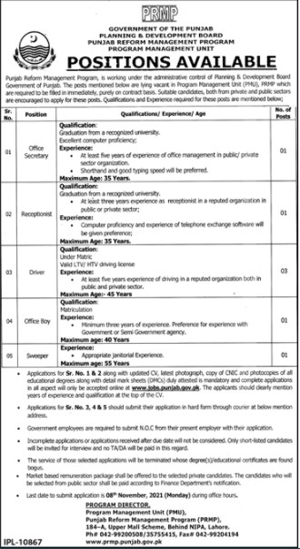 Govt jobs Planning and Development Department
