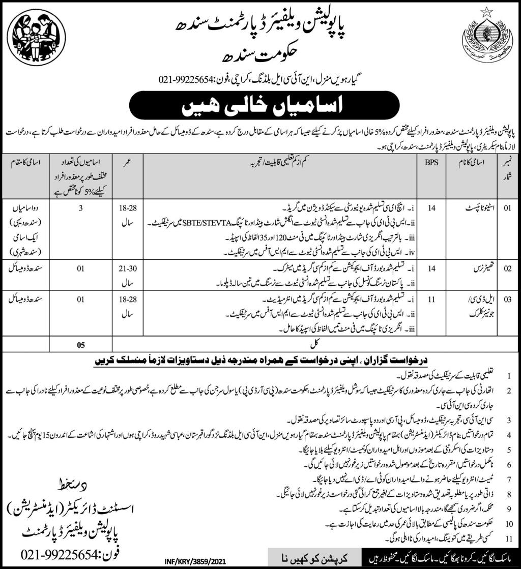 Latest govt jobs Population Welfare Department