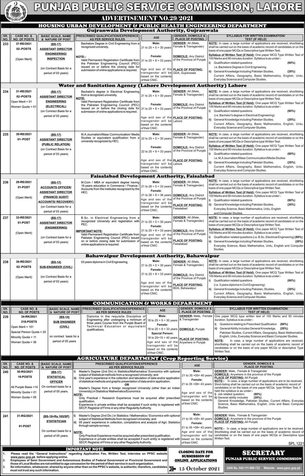 Latest govt jobs Faisalabad Development Authority
