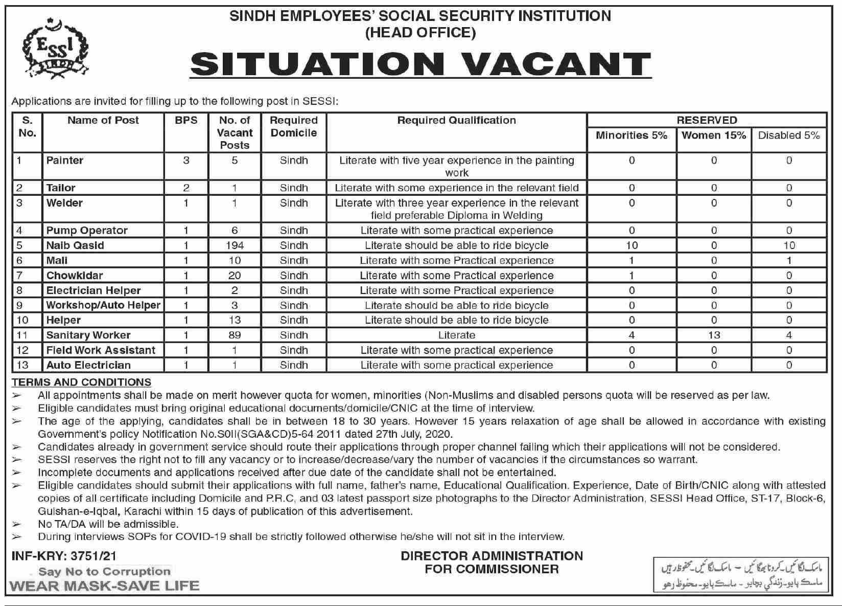 Sindh employees social security institution jobs 2021