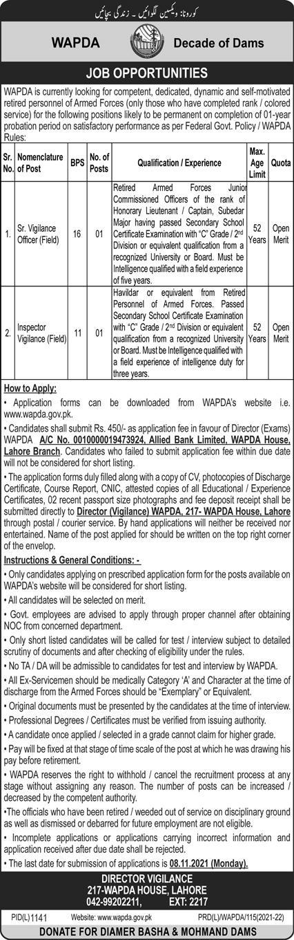 Latest govt jobs WAPDA 2021
