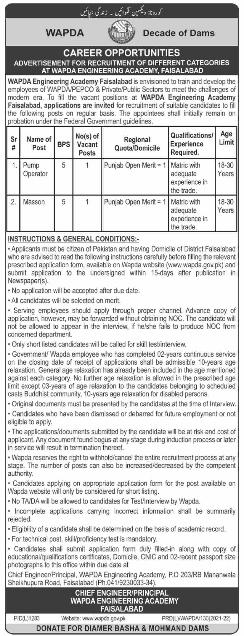 WAPDA Engineering Academy govt jobs