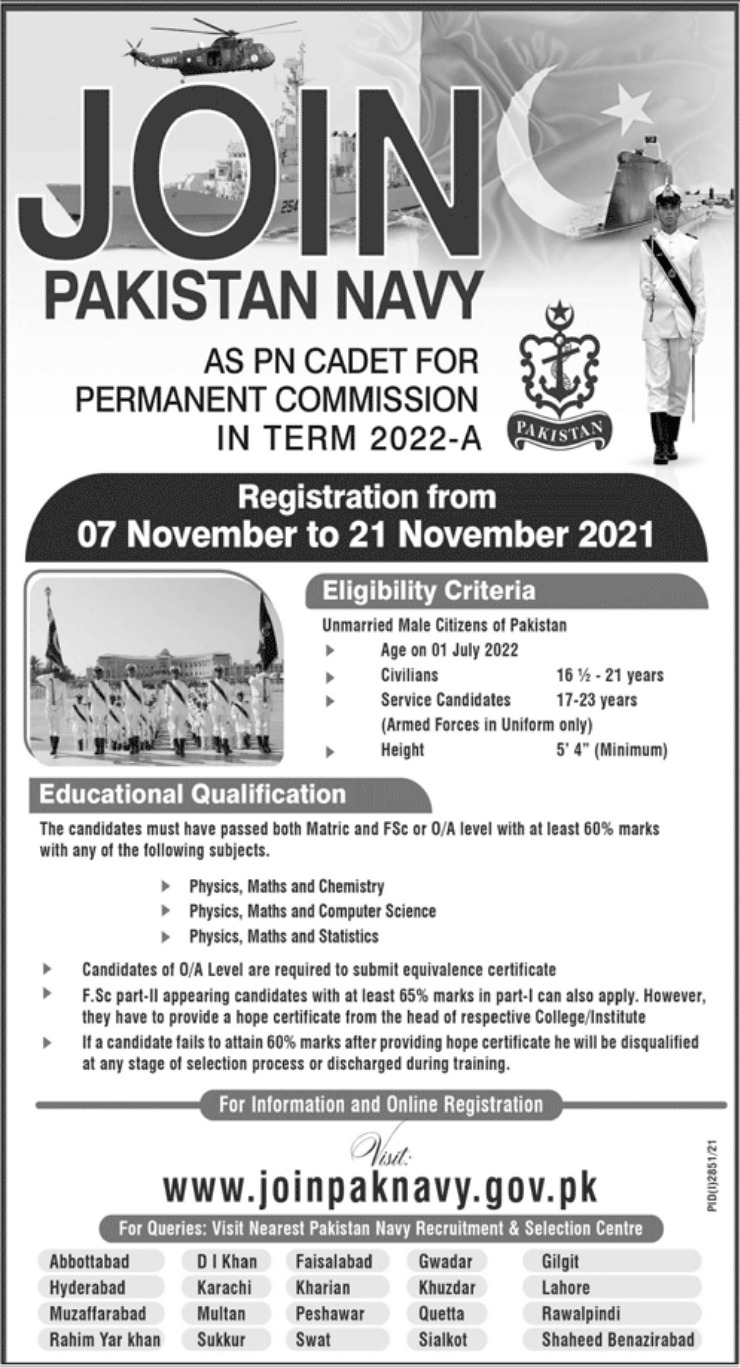 PN Cadet Pakistan Navy govt jobs