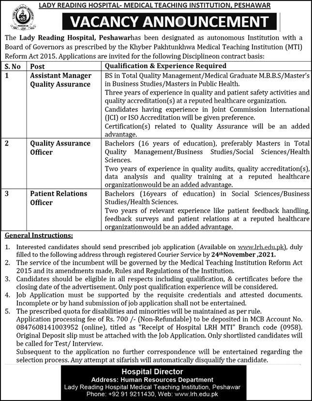 Lady Reading Hospital govt jobs