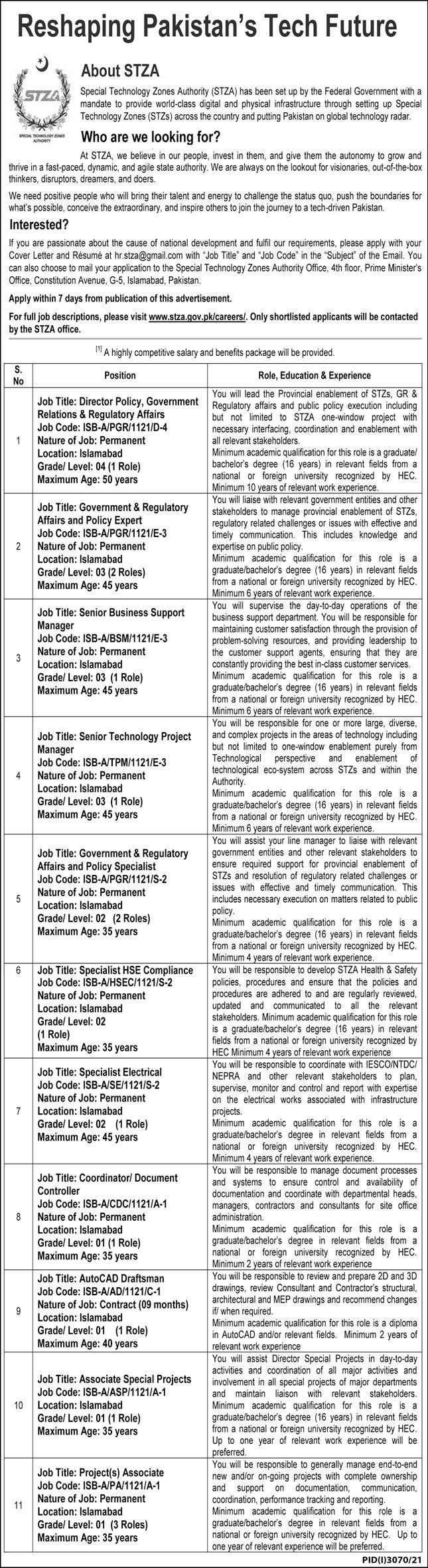 Special Technology Zones govt jobs