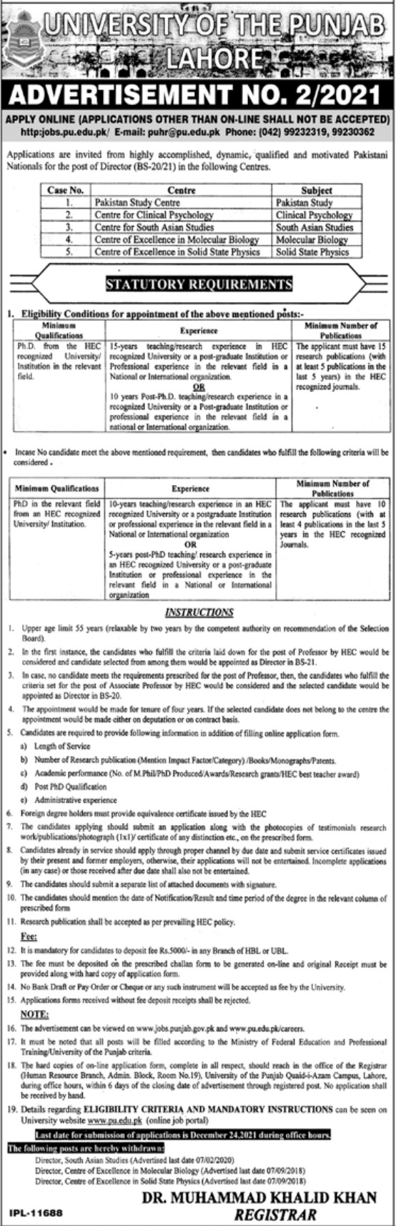 Punjab University govt jobs