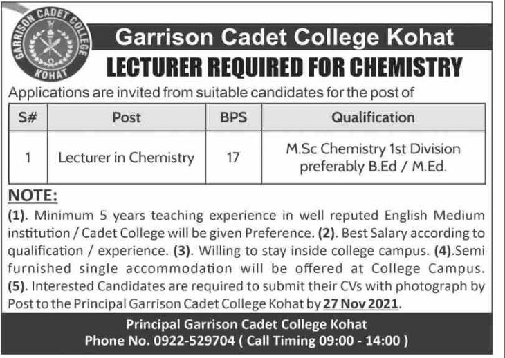Today jobs Garrison Cadet College