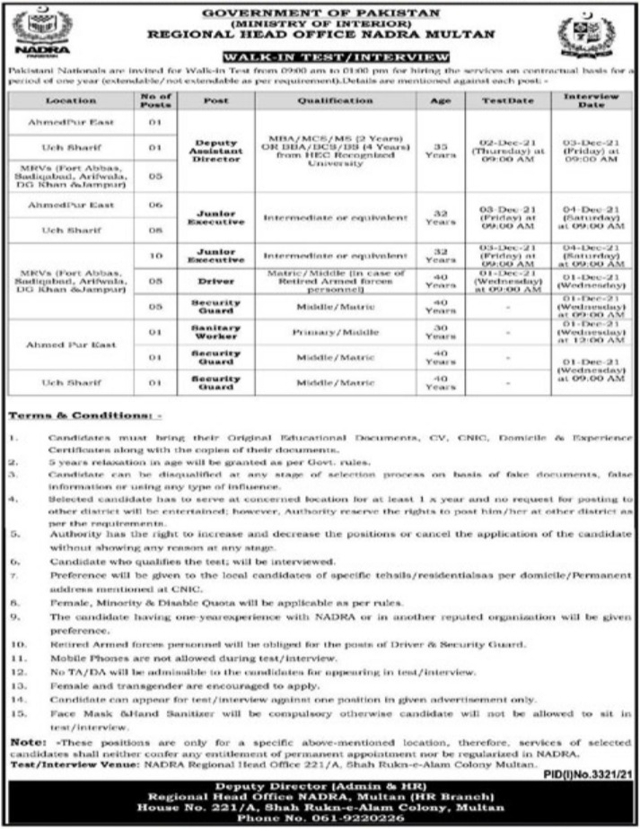 NADRA Jobs online apply 2021