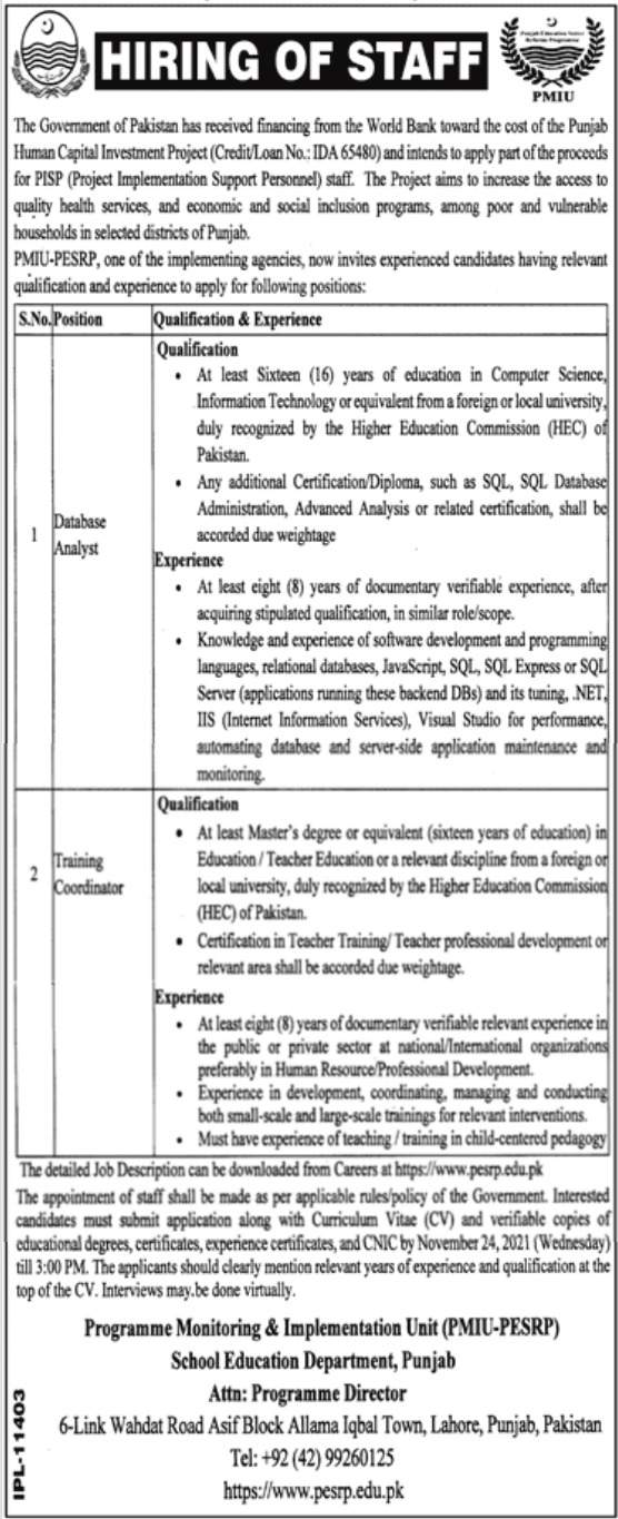 Education Department Punjab govt jobs