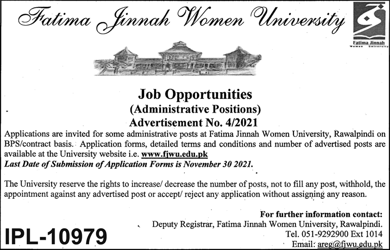 Latest jobs Fatima Jinnah Women University
