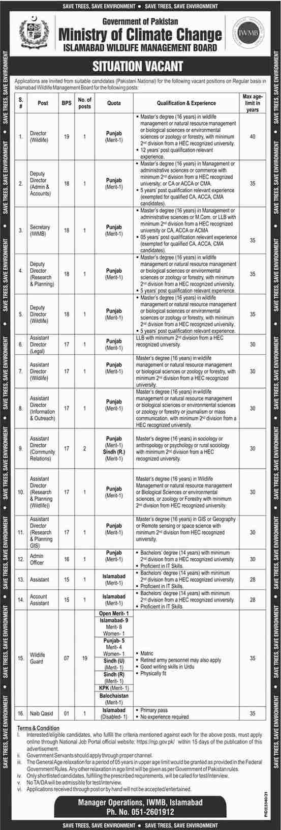 Ministry of Climate Change Pakistan Jobs 2021