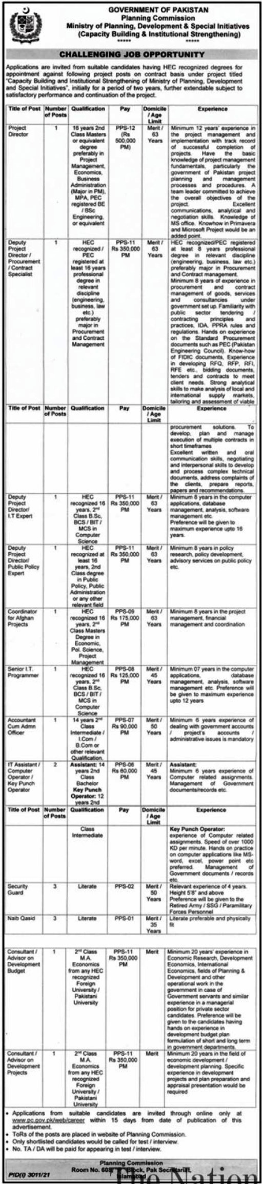 NEW jobs Ministry of Planning Development