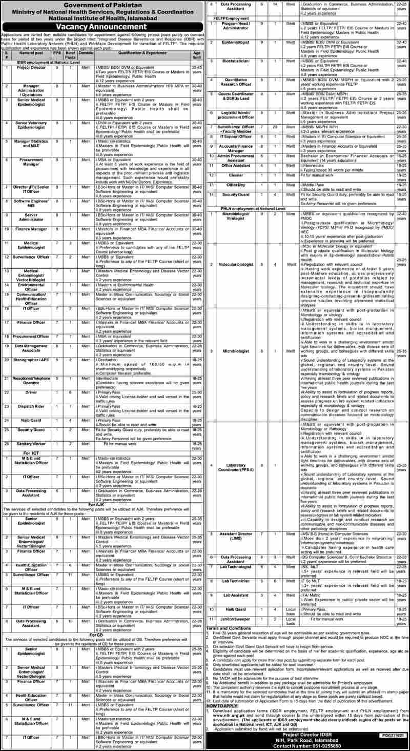 Ministry of National Health Services govt jobs