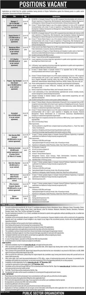 New jobs KPK Public Sector Govt