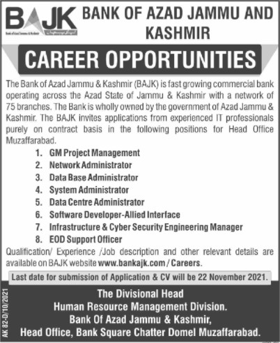Latest jobs Bank of Azad Jammu and Kashmir