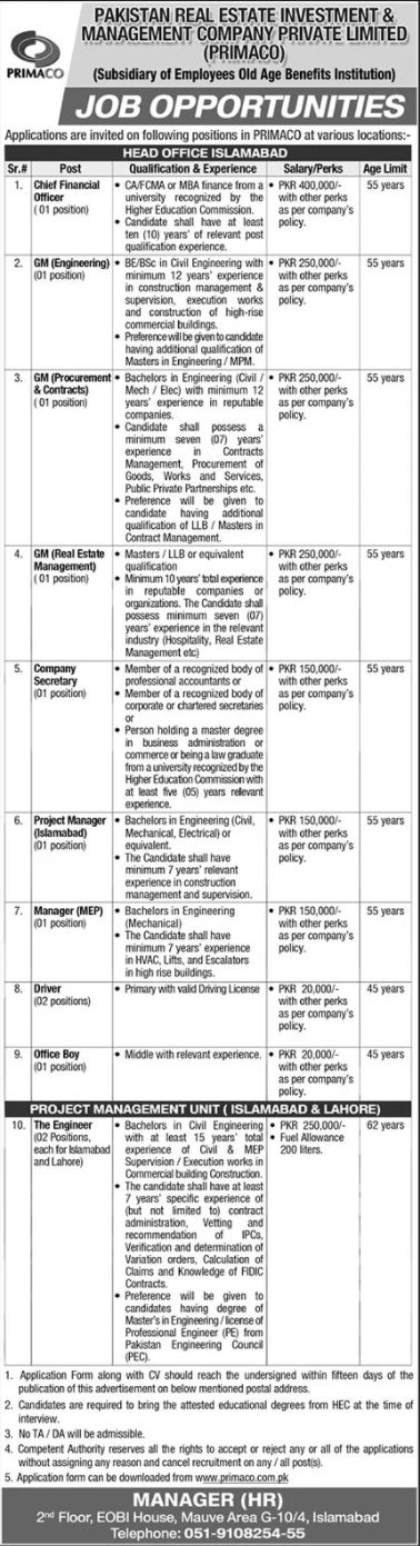 Latest jobs Pakistan Real Estate Investment and Management