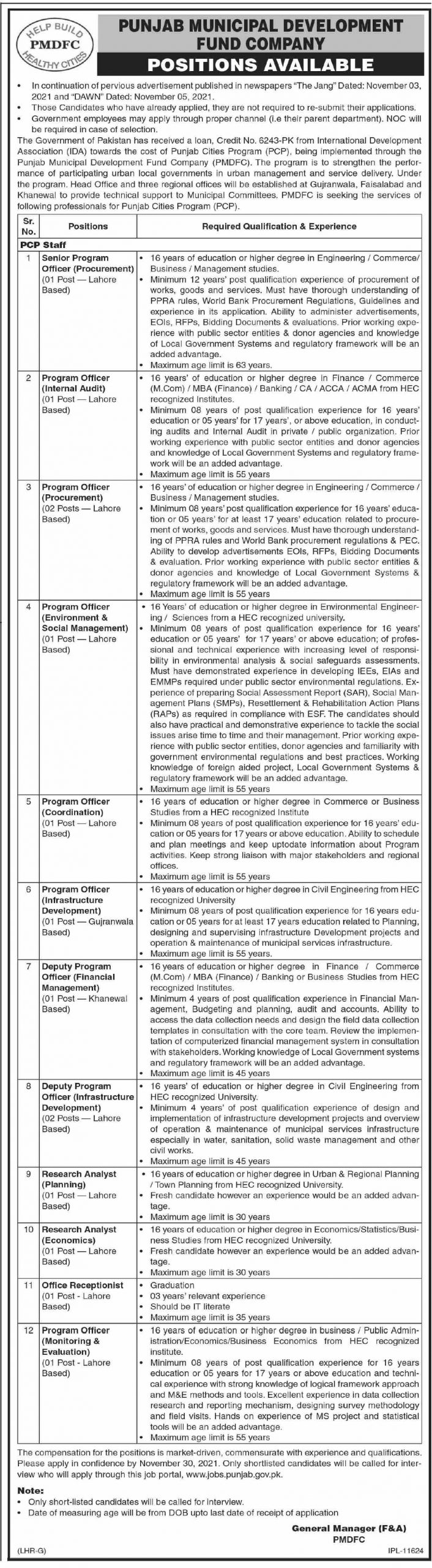 Latest govt jobs Punjab Municipal Development Fund