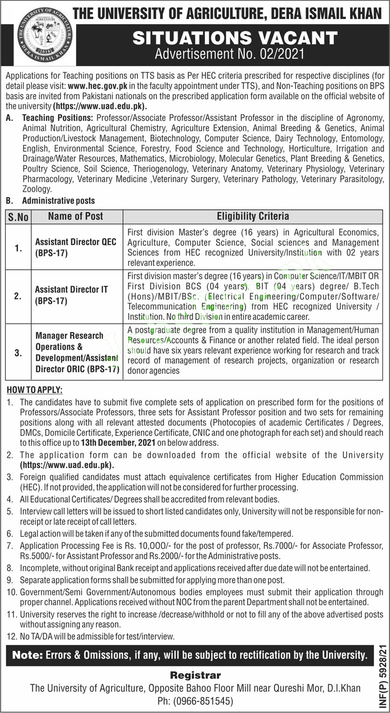 University of Agriculture Dera Ismail Khan jobs