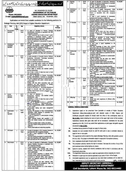 Higher Education Department Punjab govt jobs