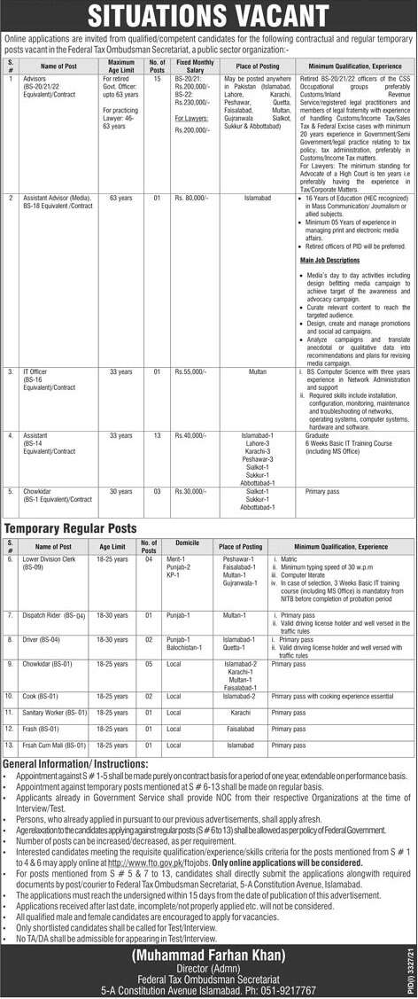 Federal Tax Ombudsman Secretariat Jobs 2021
