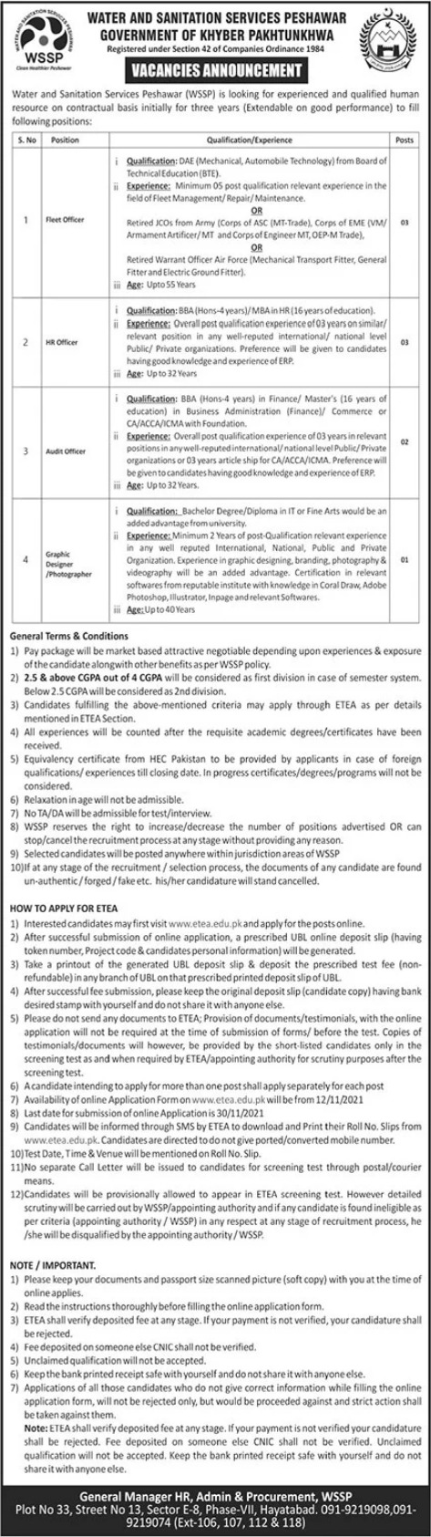 Water and Sanitation Services Peshawar govt job